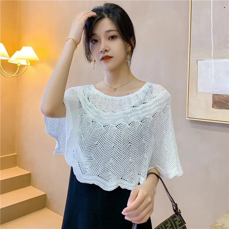 Women'S Fashion Poncho - Solid Color Hollow Out Poncho Knitting