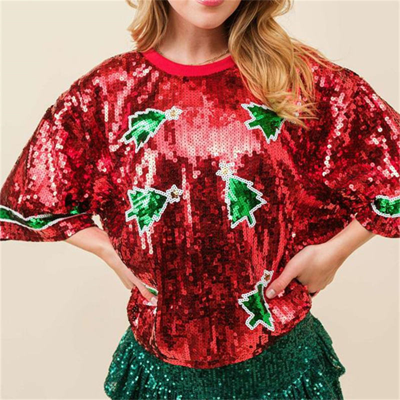 Women'S Fashion Rugby Top - Fashion Womens Sequins T-shirt Short Sleeve