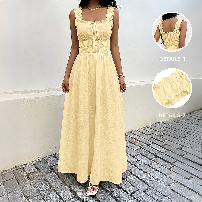 Maxi Dress Boho - Summer Sleeveless Square Neck Dress French