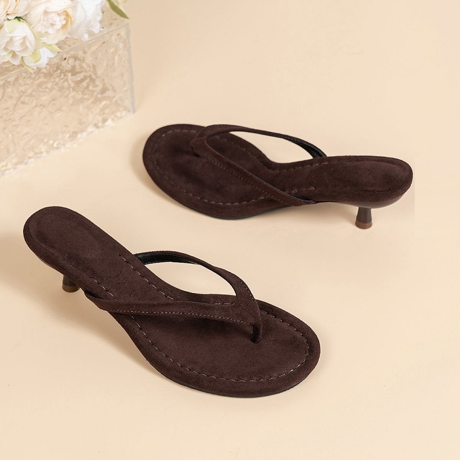 Women'S Fashion Line - New Faux Suede Heeled Thong Sandals