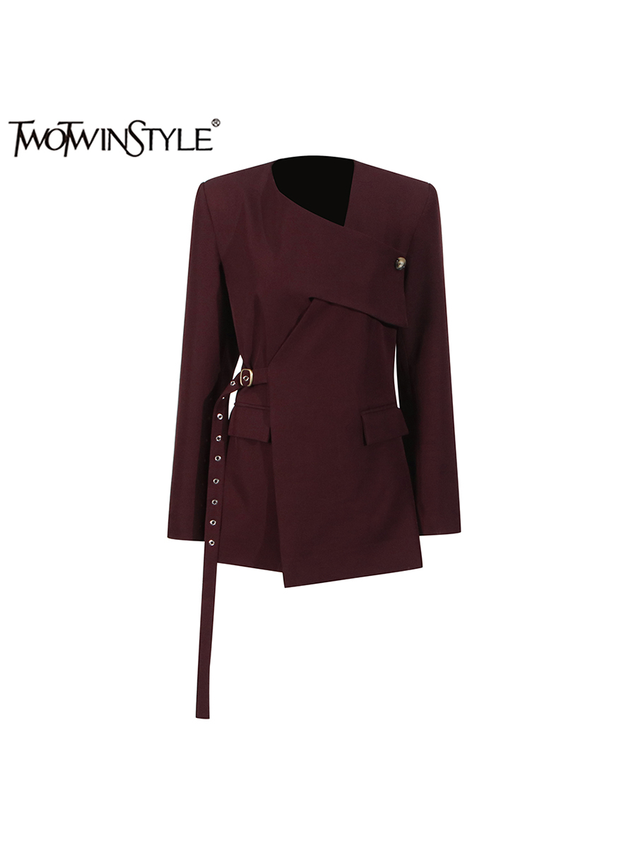 Blazer Women Oversized - TWOTWINSTYLE Solid Asymmetrical Chic Blazers For