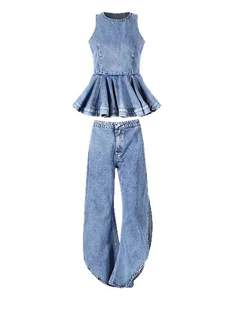 Ruffles Tank Blue Top Wide Leg - огляд і ціна Women'S Fashion Overalls