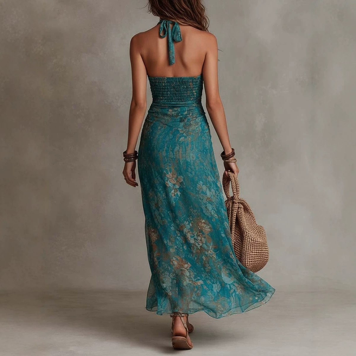 Women's Halter Deep V Print Sp - огляд і ціна Maxi Dress Boho