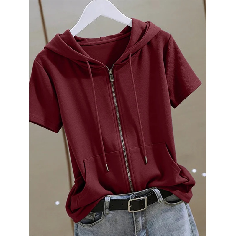 Women Summer Zip‑Up Short Slee - огляд і ціна Women'S Fashion Zip Up Hoodies
