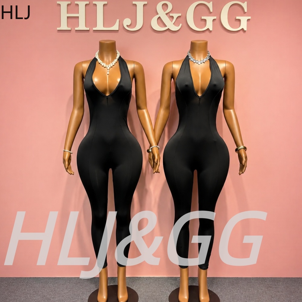 HLJ Black Sexy Deep V Halter B - огляд і ціна Women'S Fashion Overalls