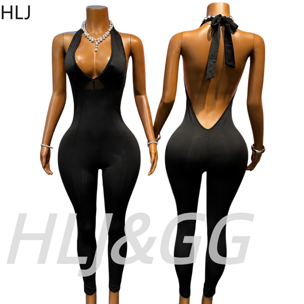 HLJ Black Sexy Deep V Halter B - огляд і ціна Women'S Fashion Overalls