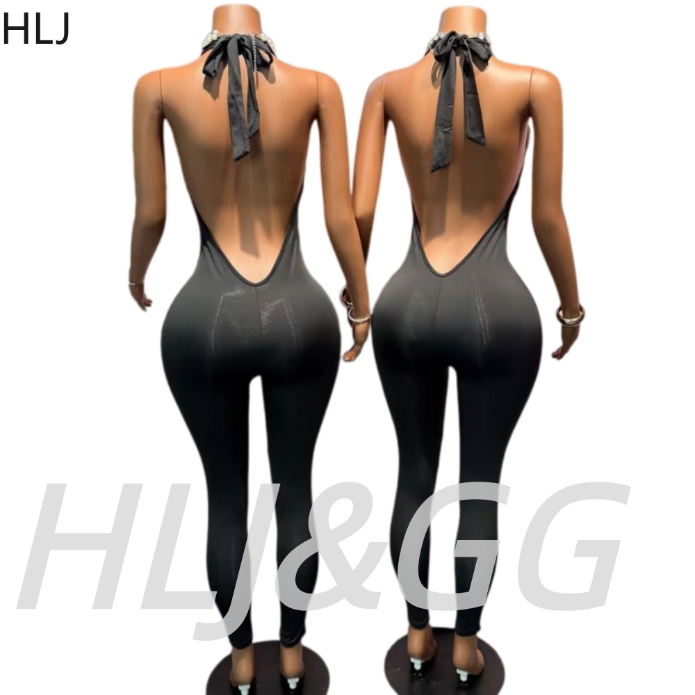 HLJ Black Sexy Deep V Halter B - огляд і ціна Women'S Fashion Overalls