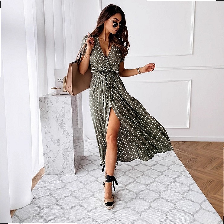 Summer Boho Polka Dot Print V- - огляд і ціна Maxi Dress Boho