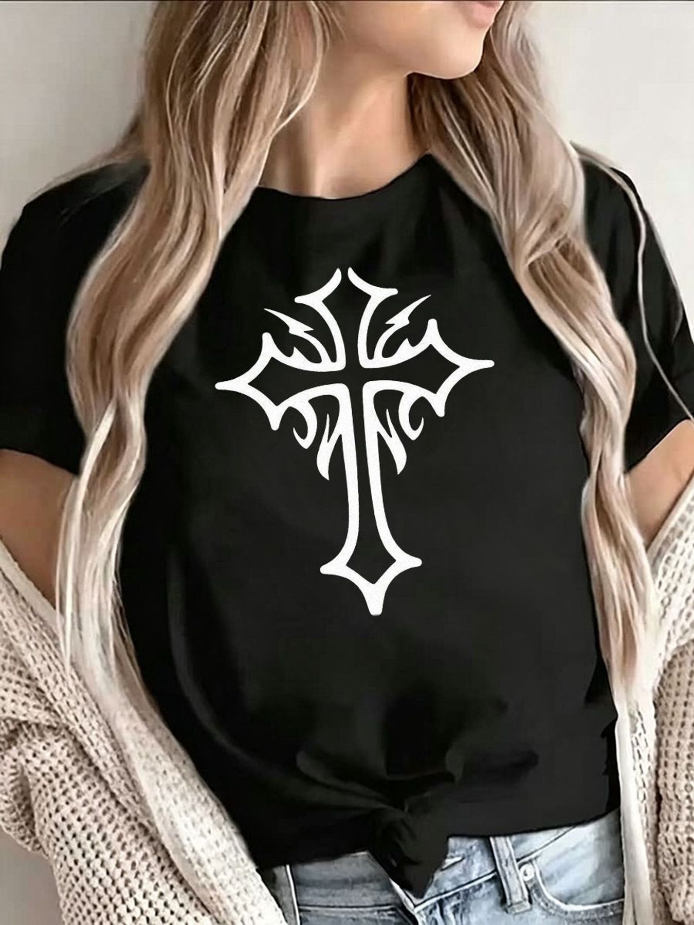 Gothic Cross Graphic T Shirt W - огляд і ціна Women'S Y2K Fashion Aesthetic