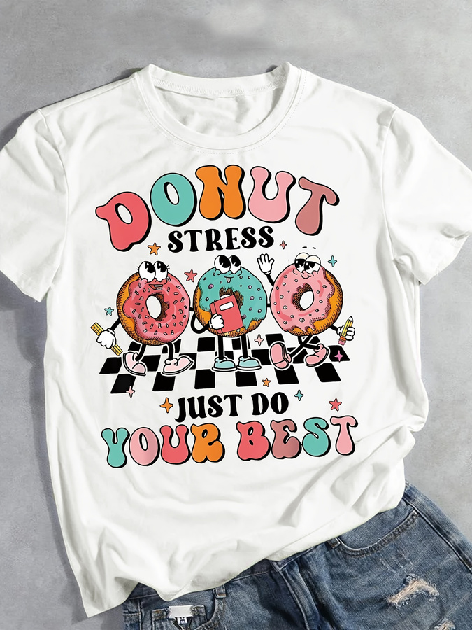 Cartoon Donut Print T-shirt, S - огляд і ціна Women'S Fashion Trends Summer 2025